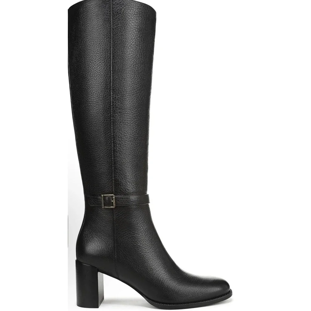 Vionic Valora Wide Calf Black Leather Tall Knee High Block Heel Boots Womens 7 M